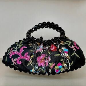 Vintage Mary Frances Beaded Floral Shantung Handbag